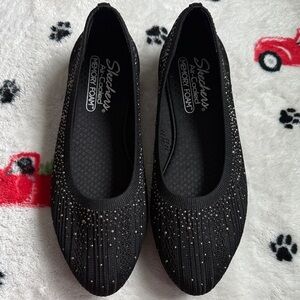 Skechers Black Sparkle Knit Memory Foam Ballet Flats